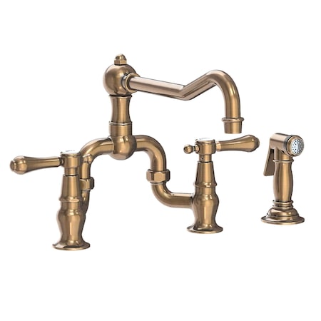 Newport Brass Kitchen Bridge Faucet With Side Spray Antique Brass 1/6/9453